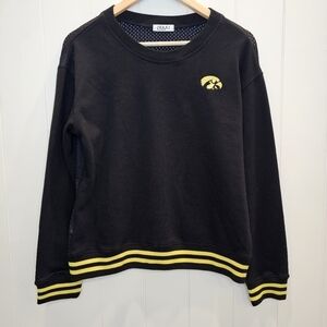 NUYU Hawkeyes Sweatshirt Women's Size Medium Black Embroidered Collage Mesh